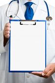 foto of medical doctors  - Doctor showing blank clipboard to write it on your personal message or advice - JPG 