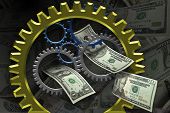 image of money  - Several gears placed together with money in the background - JPG 