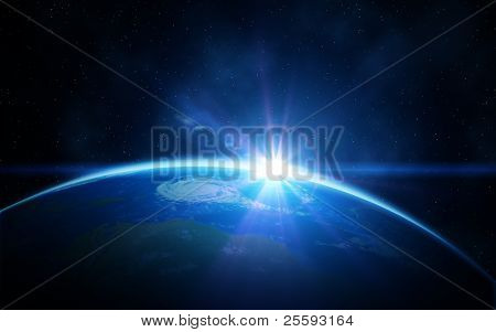 Picture or Photo of Planet earth with sunrise in space