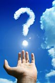 foto of blue sky  - Question mark above the man - JPG 