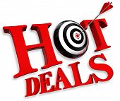 picture of deal  - hot deals red logo with conceptual target and arrow on white background - JPG 