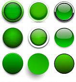 Set of blank green round buttons for website or app. Vector eps10.