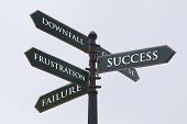 stock photo of road sign  - Directions road sign for success failure frustration and downfall - JPG 