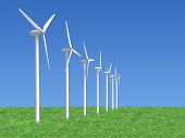 stock photo of blue sky  - wind turbine farm over sky - JPG 
