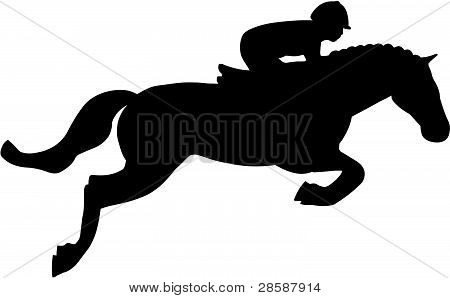 Picture or Photo of Vector illustration of a mounted horse jumping.