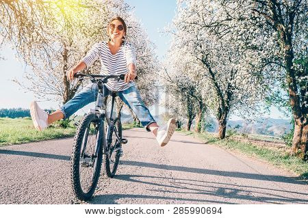 Poster: Happy Smiling Woman Cheerfully Spreads