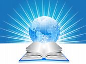 foto of world  - illustration of Open books and world with blue rays - JPG 