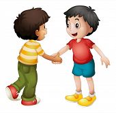picture of pals  - illustration of two kids shaking hands on white background - JPG 