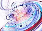 stock photo of time  - Artistic background for use with projects on scheduling temporal and time related processes deadlines progress past present and future made of gears clock elements dials and dynamic swirly lines - JPG 