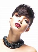 stock photo of future  - Portrait of Imposing Elegant Woman Brunette with Short Hair - JPG 