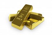 stock photo of gold  - little pyramid of gold bars on a white background - JPG 