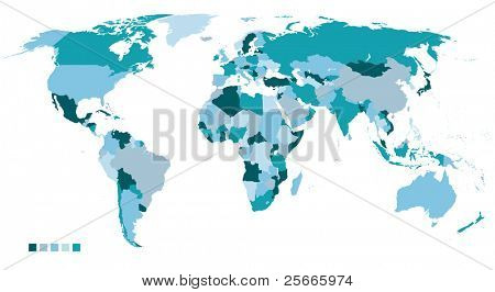 Picture or Photo of Highly detailed political world map in 5 colors