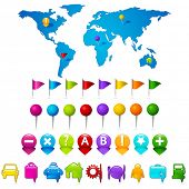 pic of geography  - illustration of world map with set of gps indicator button - JPG 