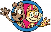 picture of dog  - Cute cartoon dog and cat waving - JPG 