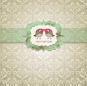 image of holidays  - Cute wedding invitation card with vintage ornament background - JPG 