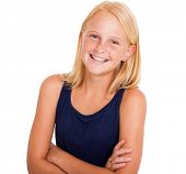 foto of pre  - cute pre teen girl half length portrait on white - JPG 
