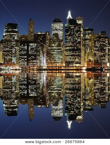 Picture or Photo of The Lower Manhattan Skyline with serious reflections in New York City.