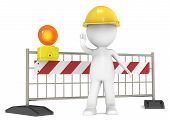 foto of toon  - 3D little human character The Builder blocking the Road - JPG 