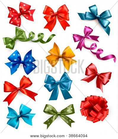 Picture or Photo of Big set of colorful gift bows with ribbons. Vector illustration.