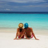 stock photo of beach  - Couple on a tropical beach - JPG 
