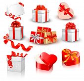 stock photo of holidays  - Set of colorful vector gift boxes with bows and ribbons - JPG 