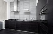 foto of interior  - Part of modern minimalism style kitchen interior in monochrome tones - JPG 