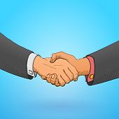 stock photo of handshake  - Illustration of formal business handshake on blue background - JPG 