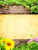 stock photo of summer  - Summer background with old wooden plank - JPG 