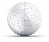 stock photo of puzzle  - 3d rendering of a spherical puzzle on a white floor - JPG 