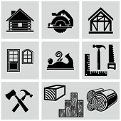 image of construction  - Woodworking and timber house construction related icons set - JPG 