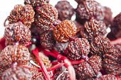 Macro imaging with focus on spiritual Rudraksha beads garland