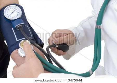 Picture or Photo of The Doctor Checking Senior Blood Pressure .
