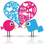 picture of shares  - Illustration of bird communication with social media icons - JPG 