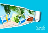 stock photo of  photo  - Background with photos from holidays on a seaside with ripped paper - JPG 