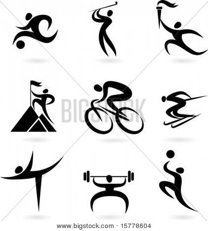 Picture or Photo of Set of black and white sport icons
