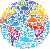stock photo of earth  - Collection of environmental signs and symbols on a background of colorful Earth - JPG 