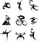 stock photo of sports  - Set of black and white sport icons - JPG 