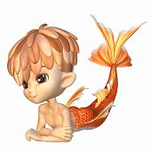 image of toon  - Cute toon style merman with goldfish scales - JPG 
