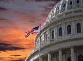 picture of sunset  - Sunset sky over the US Capitol building dome in Washington DC - JPG 