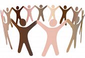 foto of multicultural  - Human skin tones join hands and blend together in a ring of diverse multicultural people - JPG 