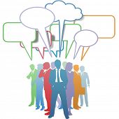 image of people  - Group of colorful business people network and communicate in speech bubbles - JPG 