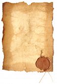 stock photo of credence  - old paper with a wax seal on a white background - JPG 