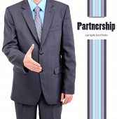 pic of handshake  - Yong businessman giving his hand for a handshake isolated on white - JPG 