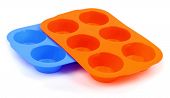 stock photo of silicon  - A color silicone muffin molds on a white background - JPG 