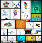 Collection of 22 Infographics for social media and clouds. Flat style UI design elements for your business projects, seo diagrams and solution ranking presentazions