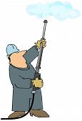 stock photo of pressure  - This illustration depicts a man spraying the air with a pressure washer wand - JPG 