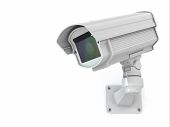 stock photo of security  - CCTV security camera on white background - JPG 
