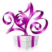 stock photo of symbols  - Vector purple ribbon in the shape of 2013 and gift box - JPG 