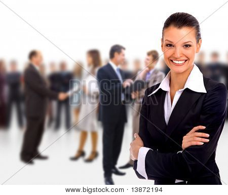Picture or Photo of Female Business leader standing in front of her team