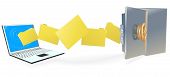 stock photo of security  - Laptop computer uploading or downloading files to secure internet server or backing up securely - JPG 